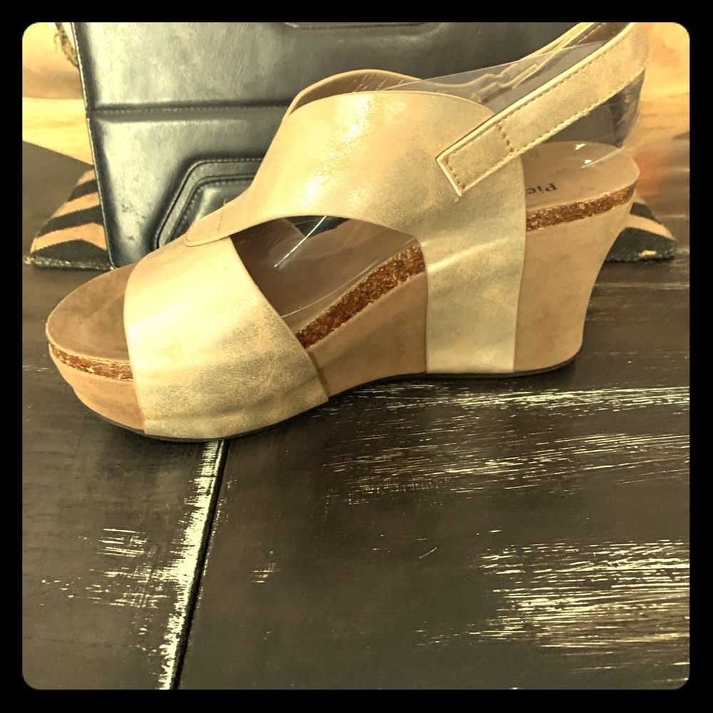 Gold/Bronze Wedge Sandal— brand new, never worn